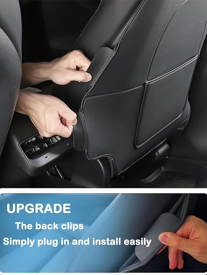 EVMODS Upgrade 2026 for Tesla Model Y Juniper/3/S/X Accessories Back Seat Cover Seatback Protector for Kids Kick Protector Mats Waterproof Scratchproof Leather Protection Organizer Pocket