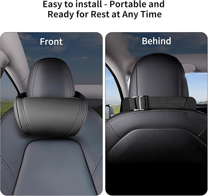 Car Neck Pillow for Tesla Model Y/3/S/X/Cybertruck Memory Foam Headrest Pillow Ergonomic Design Neck Support Seat Headrest Softness Comfortable Car Pillow (Black, 1 Pack)