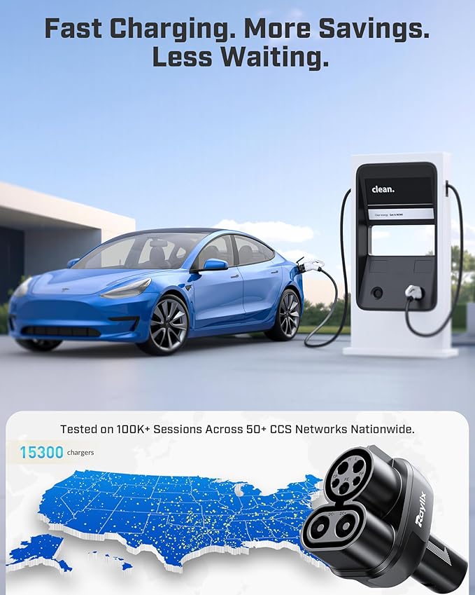 Raylix Upgraded CCS1 to Tesla Adapter, for All Tesla Models(2021-2026) & Next-Gen NACS EVs, 250kW SuperFast Charging Adapter, CCS to NACS, Only Work with DC Level 3 Charging Stations with CCS1 Plug