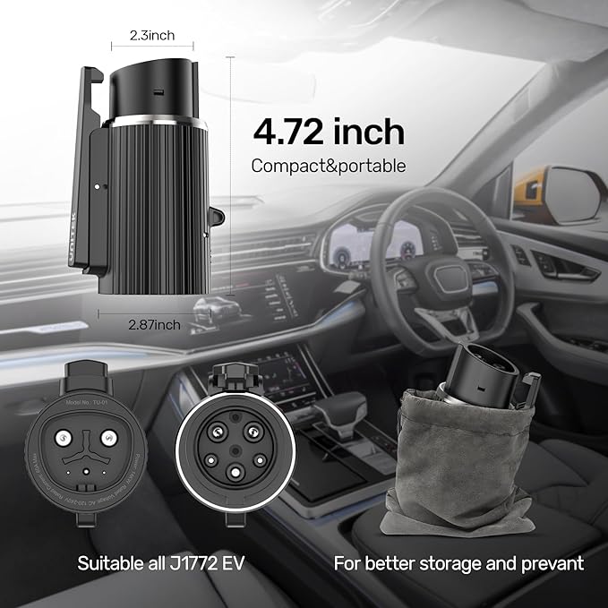 Unitek Tesla to J1772 Charging Adapter Max 60 Amp 240V Fit for All J1772 Evs Anti-Drop Lock EV Charger Adapter Works with Tesla High Power Wall Connectors Destination Chargers Mobile Connectors