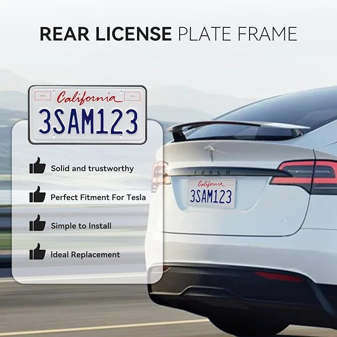109684400B Rear License Plate Frames for 2017-2023 Tesla Model 3 and 2020-2025 Model Y Car, Rear Plate Holder with 4 Brass Mounting Screw Holes, Rust Proof Rattle Proof License Plate Holder Bracket