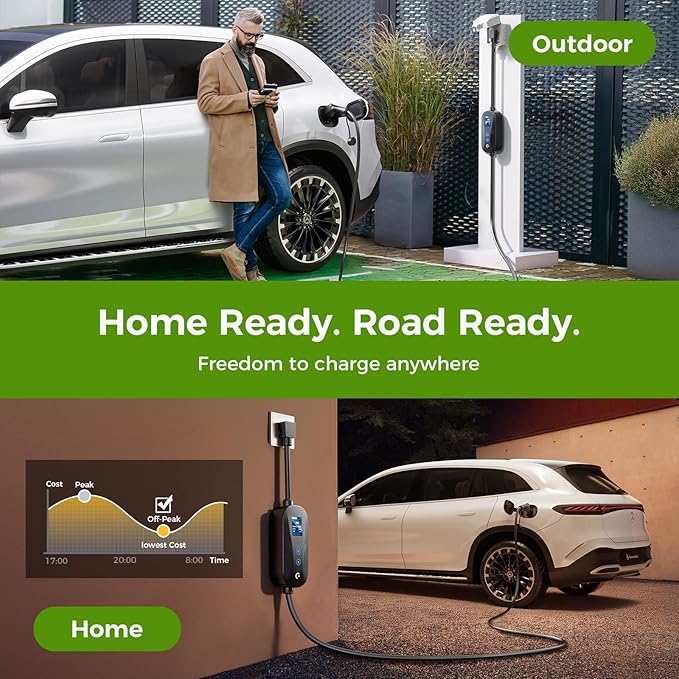 Level 1&2 Portable EV Charger, (16A/12A, 240V-110V), Adjustable Current/Timer J1772 Home Charger, NEMA 6-20 & 5-15 Plug, 21FT EV Charging Cable, J1772 Connector for SEA J1772 EVs/PHEVs