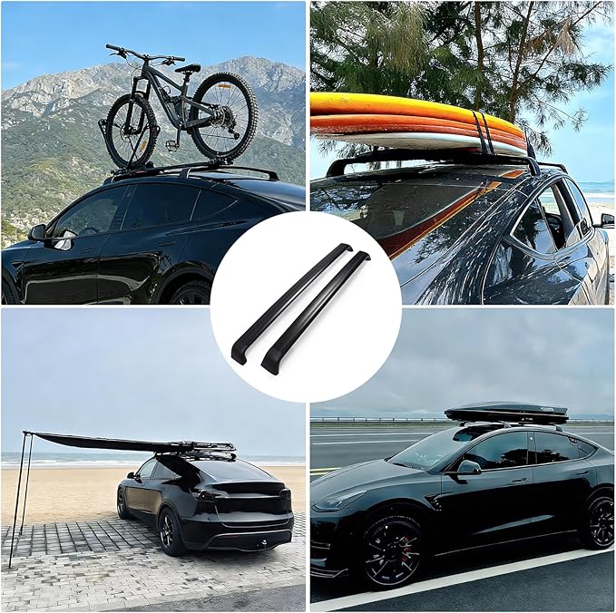 Frani Roof Rack for Tesla Model Y 2020-2027 - Lockable Aerodynamic Aluminum Cross Bars, Easy No-Drill Installation, Anti-Theft Locks Included