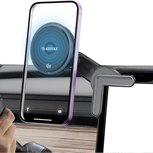 Esoulk Qi2-Certified 25W Fast Wireless Phone Charger, Magnetic Phone Mount Charger with Cooling Fan, Wireless Phone Charger, Magnetic Car Phone Holder for Tesla Model S 3 X Y, iPhone 17/16/15/14/13/12