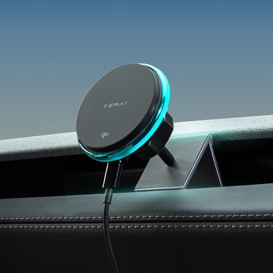 TEMAI Car Mount Charger, 15W MagSafe Wireless Car Charger & Phone Holder for Model Y Juniper(2025)- Strongest Magnetic Fast Charging Accessories Slideable Air Vent Mount with Silicone Pads