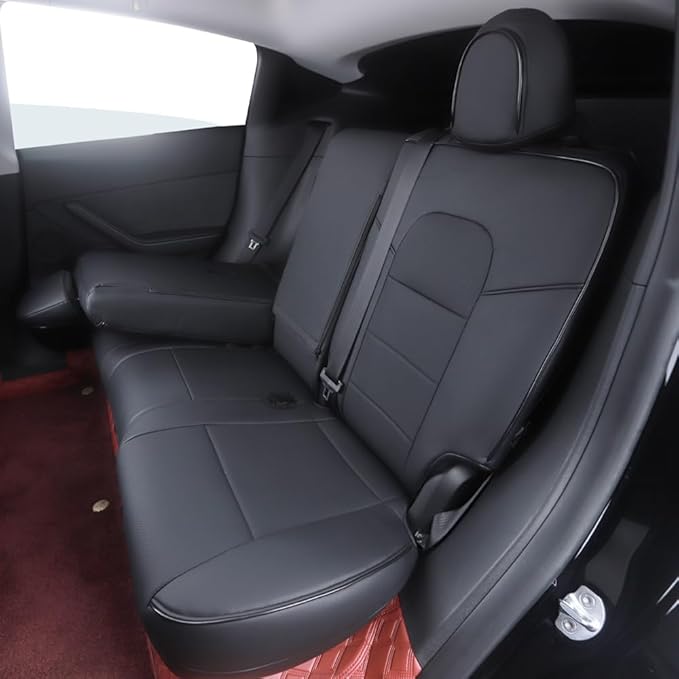 HKZ Custom Fit Model Y Leather Seat Covers for Tesla Model Y 2019 2020 2021 2022 2023 2024,5-Seat Full Set,Car Seat Protector - Black