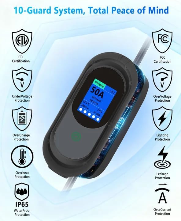 Tesla Charger 50Amp- Level 2 EV Charging Station with 25FT Cable, NEMA 14-50 Plug, LCD Display, Delay Timer for Model S/3/X/Y/Cybertruck - Portable, Fast & Safe Home/Outdoor Charging