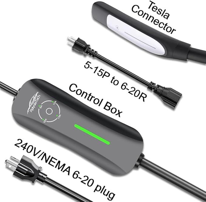 Level 1+2 Tesla EV Charger,16 Amp 120V /240V,Adjustable Plug-in Electric Vehicle Charging Station with 21FT Cable NEMA 6-20 Plug NEMA 5-15 Adapter, Only for Tesla Models X/Y/3/S