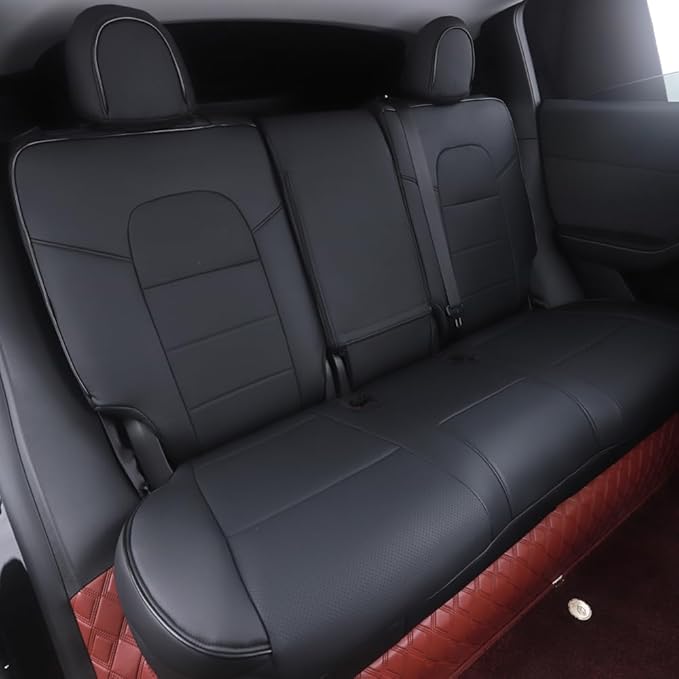 HKZ Custom Fit Model Y Leather Seat Covers for Tesla Model Y 2019 2020 2021 2022 2023 2024,5-Seat Full Set,Car Seat Protector - Black