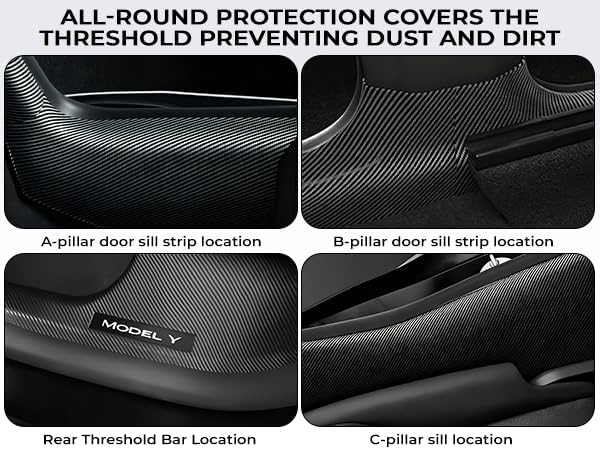 11PCS Carbon Fiber Door Sill Protector Model Y Juniper 2025 2026 8Pcs Door Sill Protector and 2Pcs Center Console Anti-Kick Pads and Rear Bumper Guard for Tesla Model Y Juniper Accessories