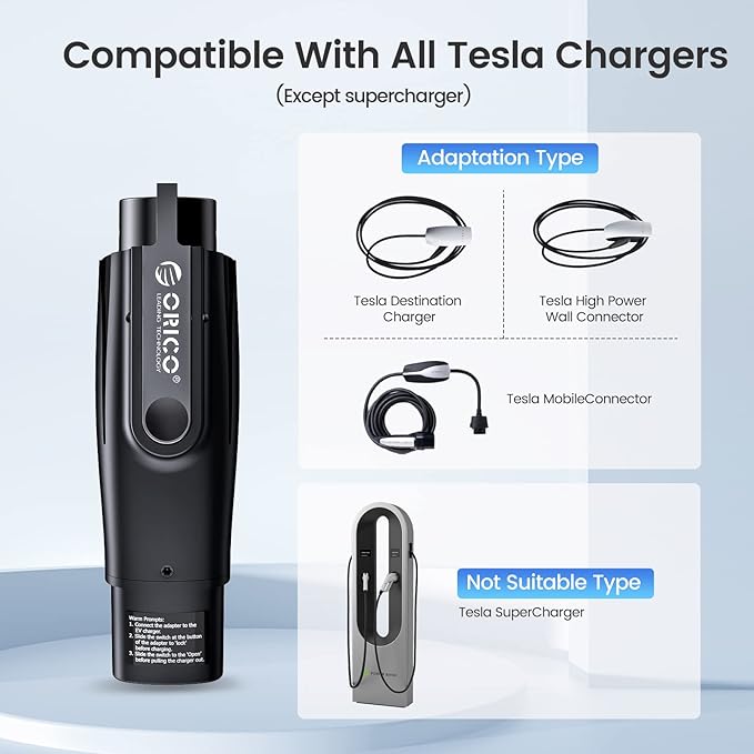 ORICO Tesla to J1772 Adapter, 32A 250V J1772 EV Charging Adapter, Fit for All J1772 EVs, Compatible with Tesla Destination Charger Wall Connector and Mobile Connector