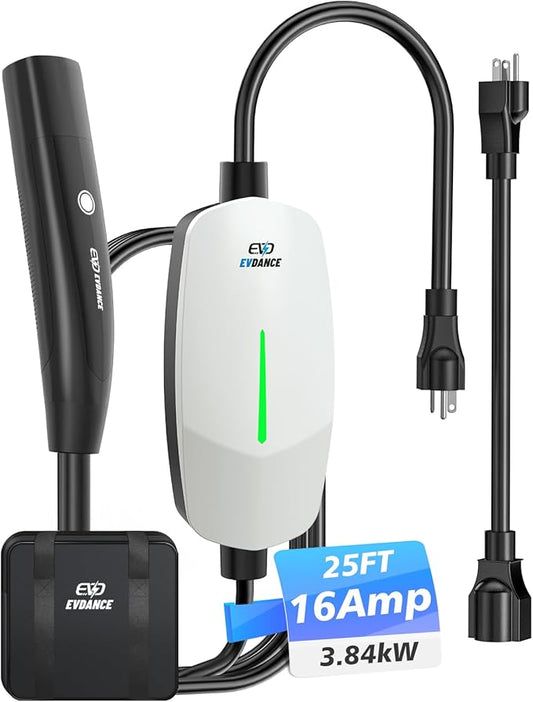 Level 1&2 Charger for Tesla - 12A 120V/16A 240V Mobile Charger Connector with 25 FT Charging Cable, Portable Home Charger Compatible with Tesla Models X/Y/3/S, NEMA 5-15 & 6-20 Plug(White)