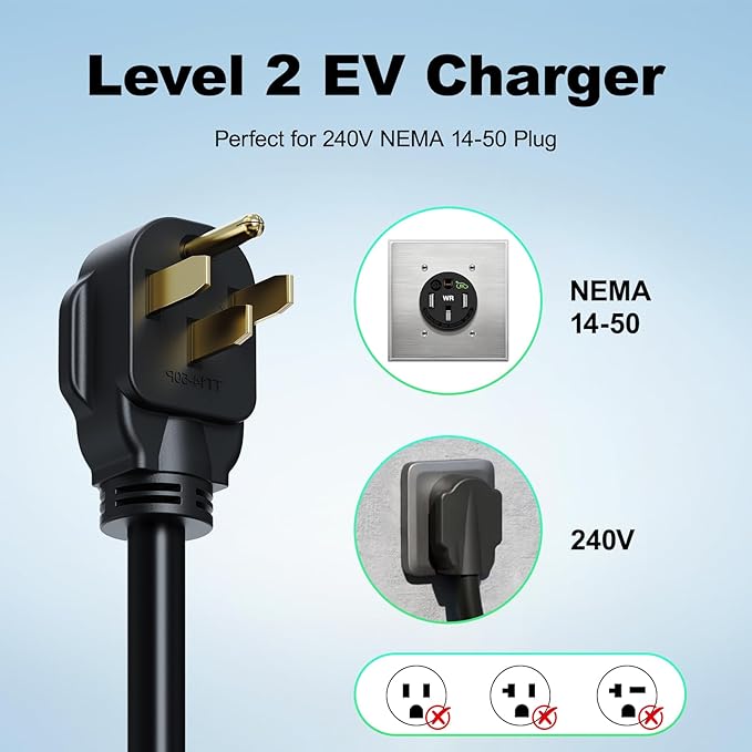 Level 2 EV Charger, 32A/7KW Electric Vehicle Portable Charger with 28FT Cable, Home EV Charging Station, 240V NEMA 14-50 Plug, for All SAE J1772