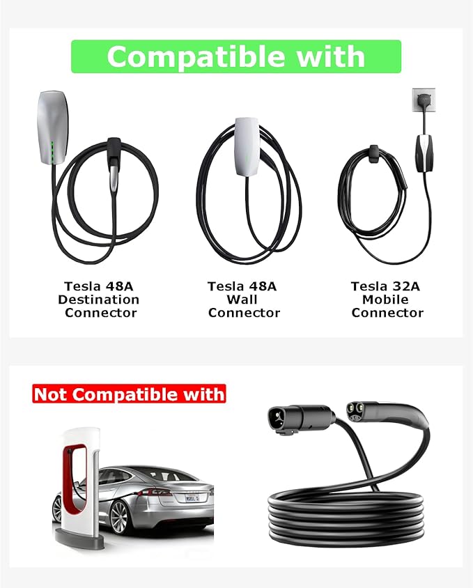NACS EV Charging Extension Cable for Tesla, 16.4ft 240V 50A 12KW Level 1/2, Compatible with Model 3/Y/X/S, Tesla Wall Connector & Mobile Charger