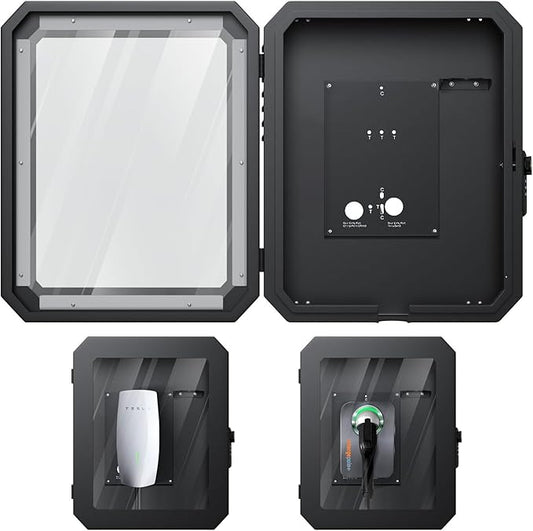 Charger Station Box for Tesla Gen 3 Wall Connector and ChargePoint EV Charger, Cable Organizer Holder Lock Cover Outdoor Rainproof, Snowproof, Dustproof, Theftproof, Home Charging Accessories