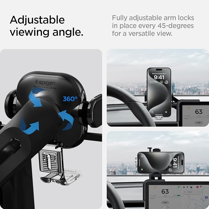 Spigen TapLock Adhesive-Free Universal Car Mount (Screen Mount) Designed for Tesla Model Y 2025 Refresh and Tesla Model 3/Y/S/X/Cybertruck Compatible with iPhone, Samsung, and More