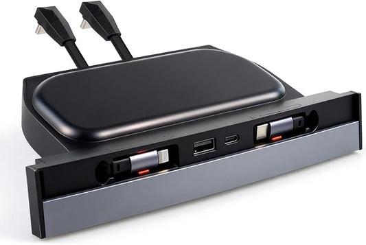 Waterproof USB Hub for Tesla Model 3 and Model Y - 2023/2022/2021 Dock with 4-Port Retractable Charging Cable Supporting Fast Charging (not Compatible with 2024 Model 3)