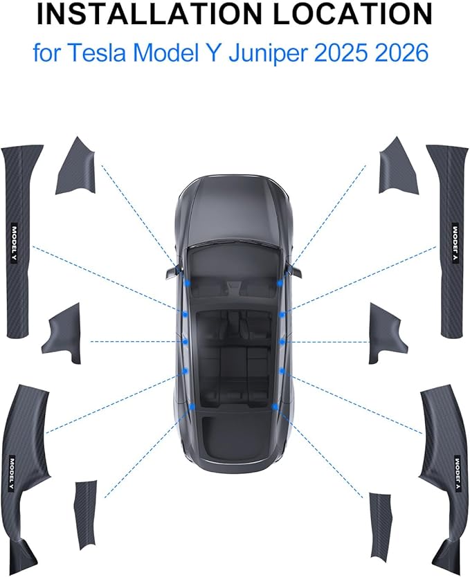 10PCS for Tesla Door Sill Protector Model Y Juniper Interior Accessories 2025-2026 Carbon Fiber Door Pedal Kick Protection Strip Guards Plate Cover ABS Front Rear Door Sill Scuff Edge Entry