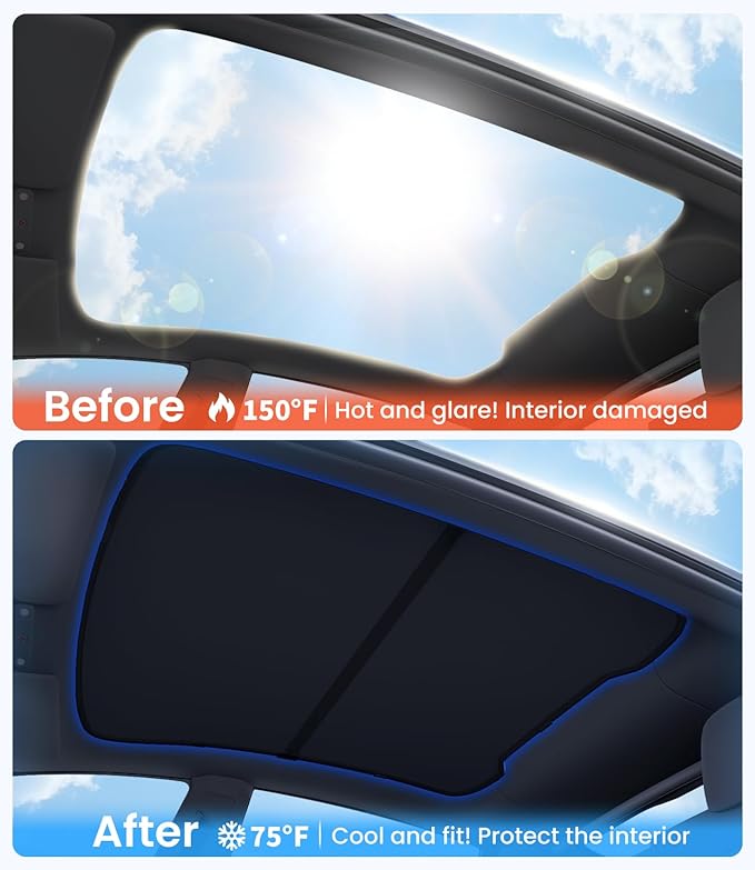 Zanch Upgraded Tesla Model Y Juniper Sunshade Roof [Snap-On, Damage-Free Install] Heat Insulation Custom Fit Glass Roof Sun Shade for Model Y Juniper Accessories 2025-2026, Black