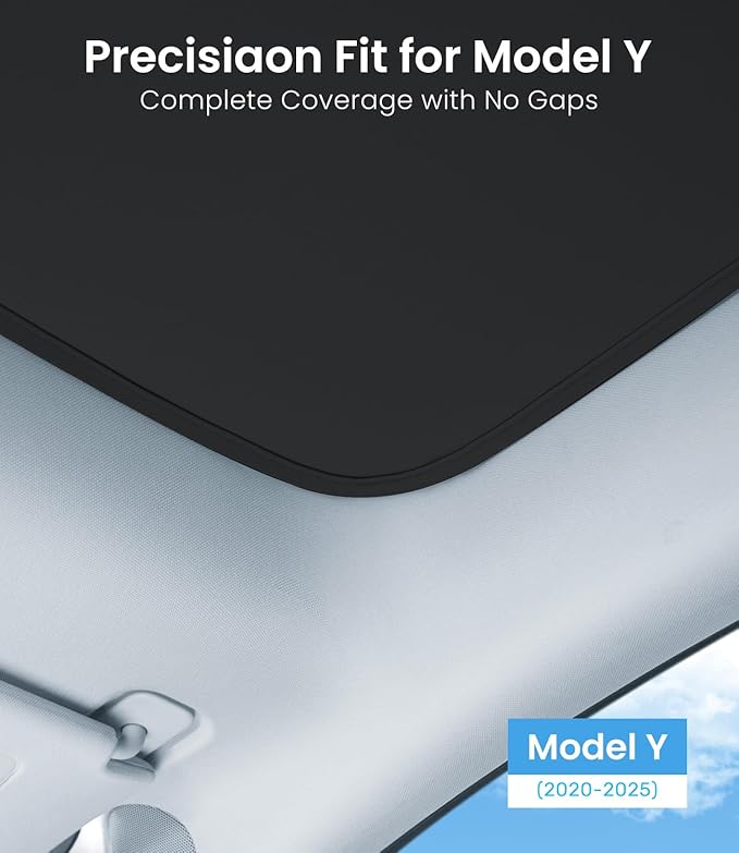 Zanch Upgraded Tesla Model Y Sunshade Roof [Snap-On, Damage-Free Install] Heat Insulation Custom Fit Glass Roof Sun Shade for Model Y (2020-2025),Black
