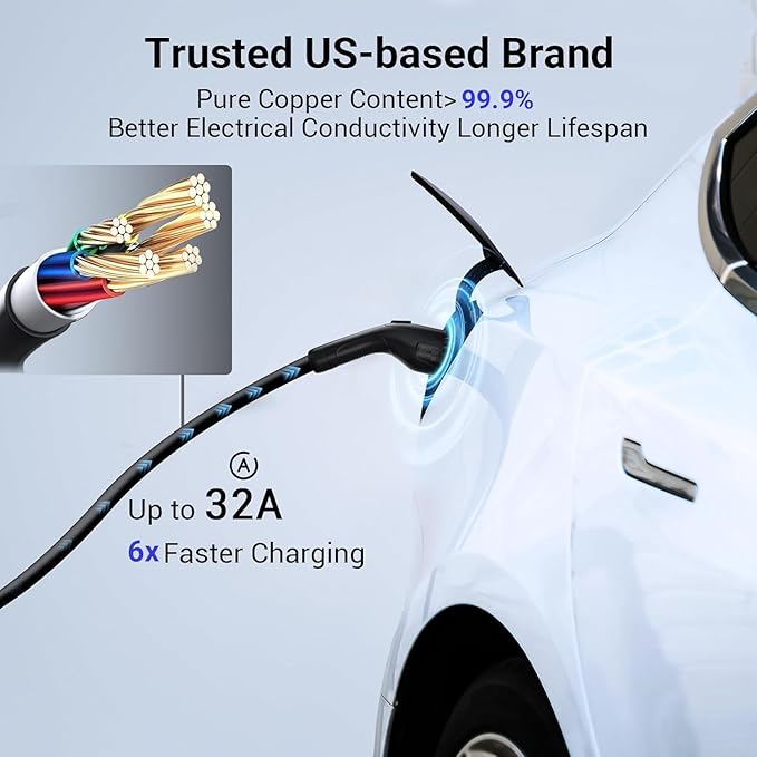 Tera Electric Vehicle Charger for Tesla: Level 1 & 2 J1772 EV Portable 32A 8A 110V 240V Wall Connector Dual Use ETL NEMA 14-50 & 5-15 Wi-Fi Enabled 25FT Cable with Holder P01