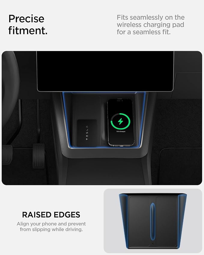 Spigen Ultra-Thin Wireless Charging Pad [Unobstructed Charging] Protective Silicone Mat Cover Accessories for 2025-2026 Tesla Model Y Juniper Premium/Performance - Black