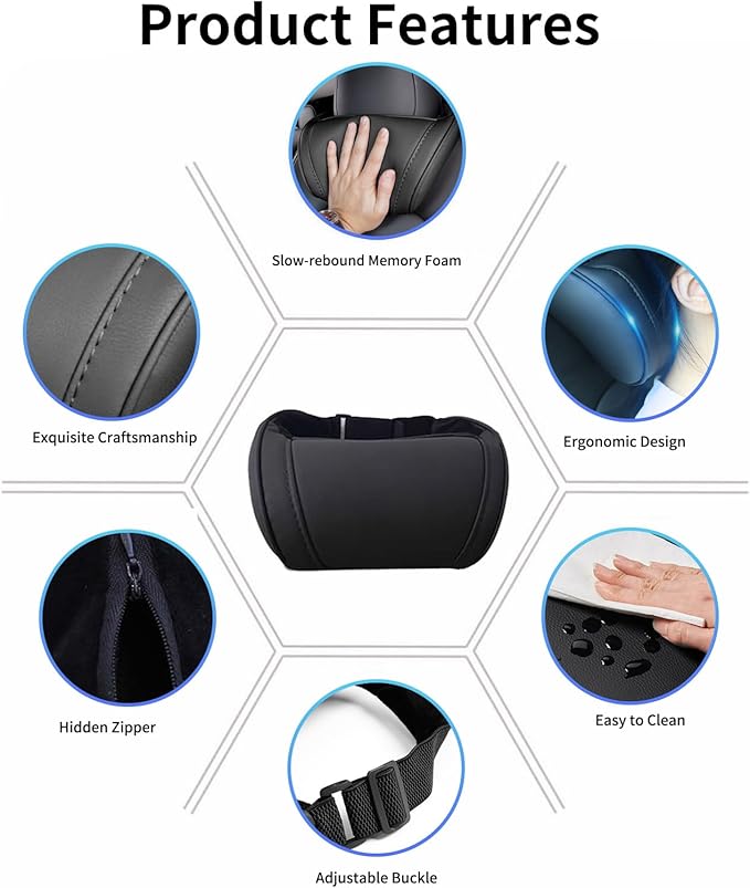 Car Neck Pillow for Tesla Model Y/3/S/X/Cybertruck Memory Foam Headrest Pillow Ergonomic Design Neck Support Seat Headrest Softness Comfortable Car Pillow (Black, 1 Pack)