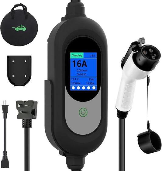 Level 1&2 EV Charger 8-16A Adjustable Current & Timer,110-240V,Nema 5-15 & 6-20 Plug,Electric Car Charger with 17ft Cable,Portable EV Chargers for All SAE J1772 Evs