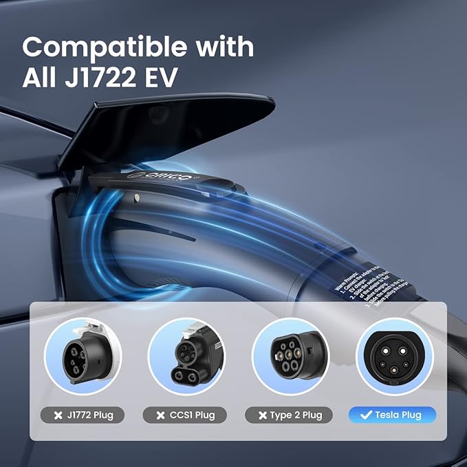 ORICO Tesla to J1772 Adapter, 32A 250V J1772 EV Charging Adapter, Fit for All J1772 EVs, Compatible with Tesla Destination Charger Wall Connector and Mobile Connector