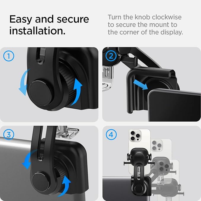 Spigen TapLock Adhesive-Free Universal Car Mount (Screen Mount) Designed for Tesla Model Y 2025 Refresh and Tesla Model 3/Y/S/X/Cybertruck Compatible with iPhone, Samsung, and More