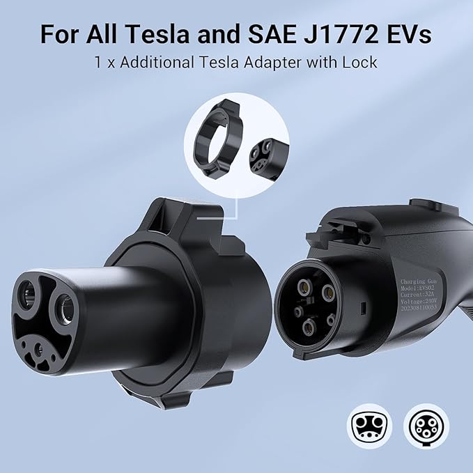 Tera Electric Vehicle Charger for Tesla: Level 1 & 2 J1772 EV Portable 32A 8A 110V 240V Wall Connector Dual Use ETL NEMA 14-50 & 5-15 Wi-Fi Enabled 25FT Cable with Holder P01
