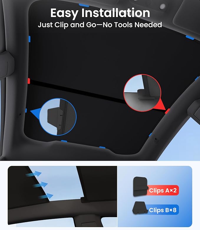 Zanch Upgraded Tesla Model Y Juniper Sunshade Roof [Snap-On, Damage-Free Install] Heat Insulation Custom Fit Glass Roof Sun Shade for Model Y Juniper Accessories 2025-2026, Black