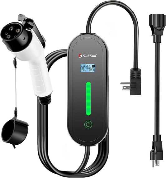 SubSun Level 1 & Level 2 EV Charger 16Amp 110-240V,17ft Cable, Portable Electric Vehicle Charger with NEMA5-15P & 6-20 Plug Compatible for SEA J1772 EV Cars for Home and Outdoor (Black)