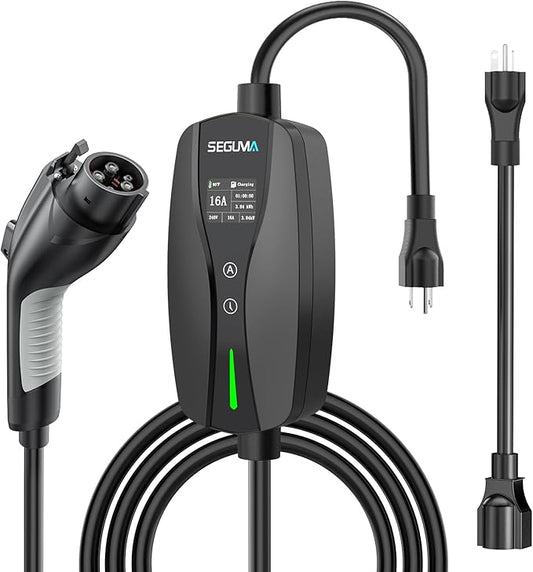 Level 1/2 EV Charger, 16Amp Adjustable Current Electric Car Charger NEMA 5-15 Plug/NEMA 6-20 Adapter, Timing Delay & LED Display 25FT Cable Portable EV Charging Station for J1772 BEVs/PHEVs 110V-240V