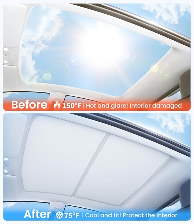 Zanch Tesla Model Y Sunshade Roof[No Sag, No Gaps, Stay Cooler] Multi-Layer UV Reflective Foldable Glass Sunroof ,Accessories for Model Y 2020-2025 (Not Fit New Y Juniper),Gray