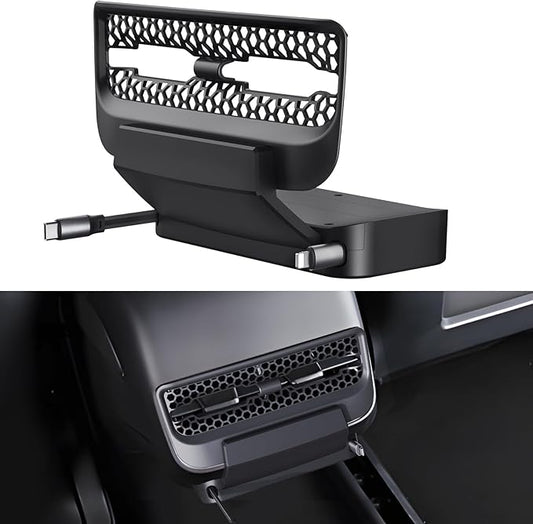 Retractable Cord Car Phone Charger for Tesla Model 3 Model Y 2021 2022 2023 2024, THELIFELICIOUS Interior Accessories Rear Air Outlet Expansion Dock with Fast Charging Cables (8-Pin)