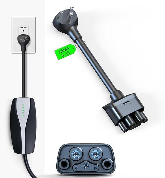 NEMA 6-15 Adapter for Tesla Mobile Charger Gen 2 & 3, for 120V Outlet, 12 Amp, Compatible with Model 3, Y, X, S Ideal for Outdoor Road Trip, Camper, and Home Safe Charging