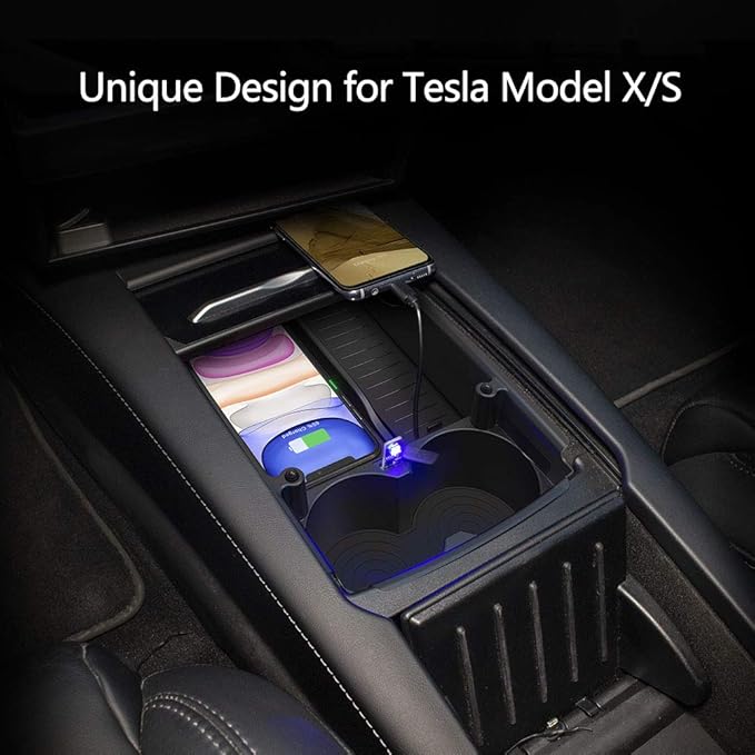 Wireless Charger for Model S X 2016-2019 |Qi-Certified Car Phone Charging Pad |Custom Fit Interior Center Console Accessory |OEM-Style for Model S for Model X 2016 2017 2018 2019