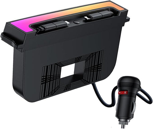 USB Hub for Tesla Model Y Juniper 2025-2026 & Model 3 Highland 2024-2025 Accessories, 120W USB-C Fast Charging with Retractable Cables, 2-Port Built in RGB Ambient Light fit Center Console