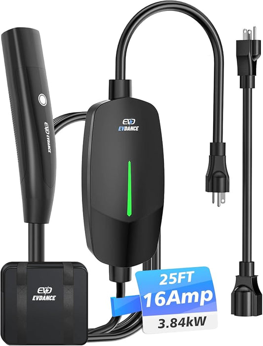 Level 1&2 Charger for Tesla - 12A 120V/16A 240V Mobile Charger Connector with 25 FT Charging Cable, Portable Home Charger Compatible with Tesla Models 3/Y/X/S/, NEMA 5-15 & 6-20 Plug(Black)