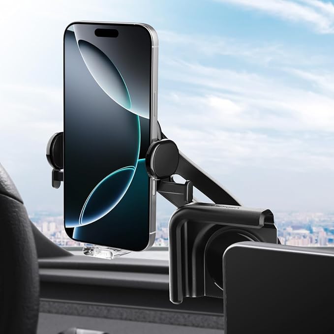 Spigen TapLock Adhesive-Free Universal Car Mount (Screen Mount) Designed for Tesla Model Y 2025 Refresh and Tesla Model 3/Y/S/X/Cybertruck Compatible with iPhone, Samsung, and More