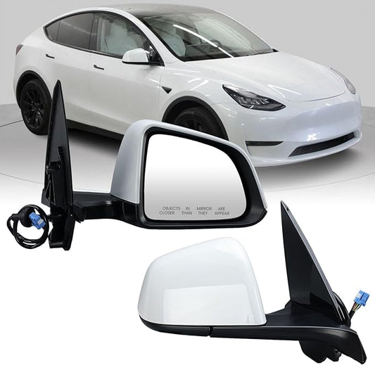 Right Passenger Side Mirror Compatible with Tesla Model Y 2020-2024 Replacement 1594112-00-C 159411200C Power Folding Heated Memory 13 Pins White