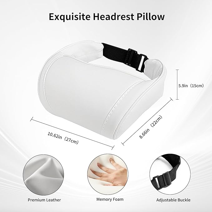 Car Neck Pillow for Tesla Model Y/3/S/X/Cybertruck Memory Foam Headrest Pillow Ergonomic Design Neck Support Seat Headrest Softness Comfortable Car Pillow (White, 1 Pack)