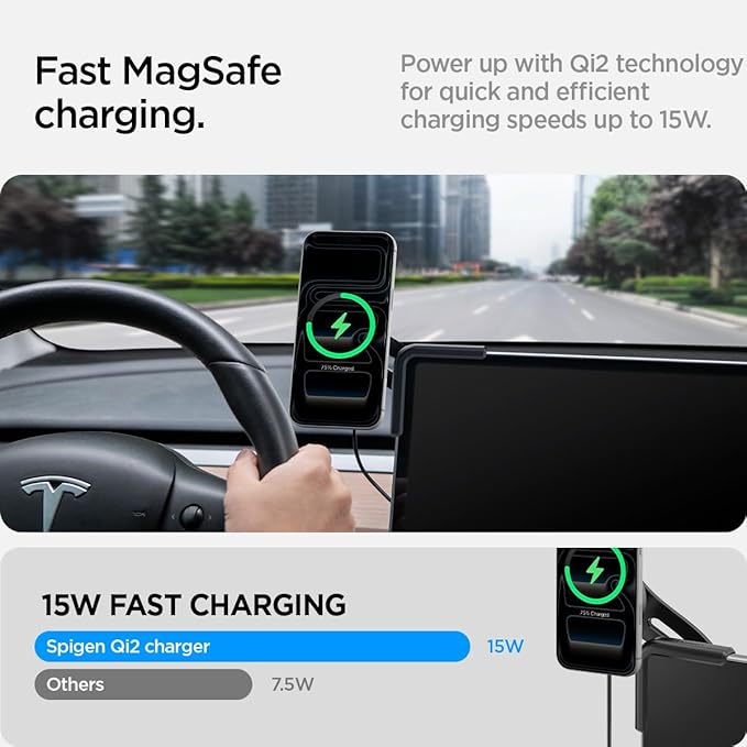 TapLock Qi2 MagSafe Charging Tesla Phone Mount for Model Y Juniper 2025/26 & Model 3/Y/S/X - iPhone 17 Pro Max with MagSafe & Pixel 10 Pixelsnap & Galaxy S26 Series [Not for Updated 16in QHD Screen]