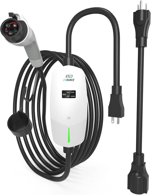 Level 1 EV Charger 110V/240V Portable Electric Car Charger 6-16A Adjustable, J1772 Charger with 25 FT Charging Cable, NEMA 6-20 & 5-15 Plug-in EV Charging Station for Electric Car