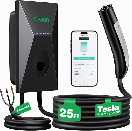 CALION Level 2 EV Charger for Tesla, 50 Amp, 240V Wall Connector,Smart APP Control, Fast Charging Home EV Charging Station with WiFi, Indoor/Outdoor,Applicable to Tesla Model Y/3/S/X