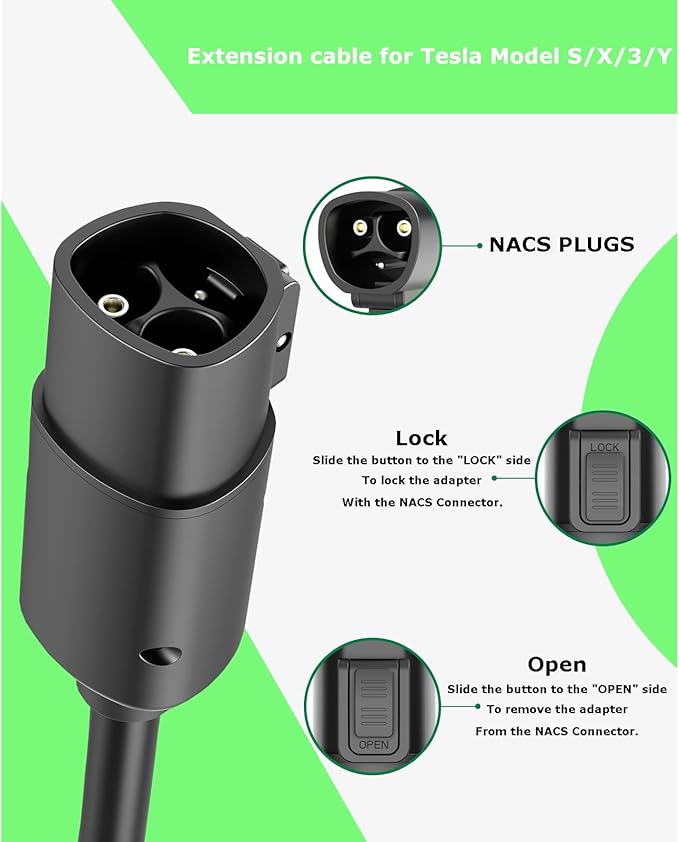 NACS EV Charging Extension Cable for Tesla, 16.4ft 240V 50A 12KW Level 1/2, Compatible with Model 3/Y/X/S, Tesla Wall Connector & Mobile Charger