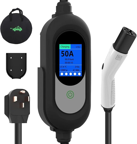 Tesla Charger 50Amp- Level 2 EV Charging Station with 25FT Cable, NEMA 14-50 Plug, LCD Display, Delay Timer for Model S/3/X/Y/Cybertruck - Portable, Fast & Safe Home/Outdoor Charging