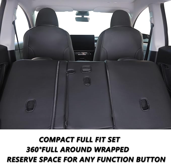 HKZ Custom Fit Model Y Leather Seat Covers for Tesla Model Y 2019 2020 2021 2022 2023 2024,5-Seat Full Set,Car Seat Protector - Black+Grey