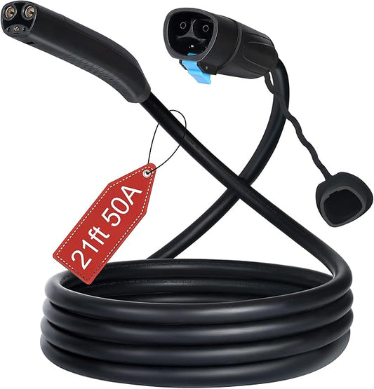 NACS Extension Cable Cord for Tesla, EV Charger Extension Cable, 21ft 50A 240V 12Kw, Compatible with Tesla Level 1/2 Mobile Charger Wall Connector for Model Y/X/3/S/Cyber-truck (21FT-50A)